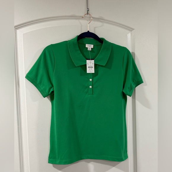 J.Crew Women’s Green Polo Shirt S NWT Collared Stretch Cotton Short Sleeve - Picture 2 of 8